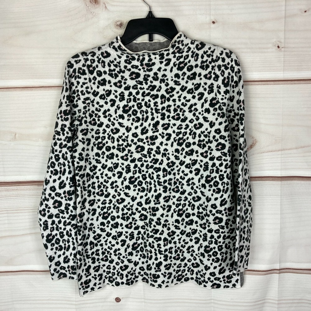LOFT Sweater Womens Small Cotton Leopard Print Mock Neck‎ Long Sleeve Pullover